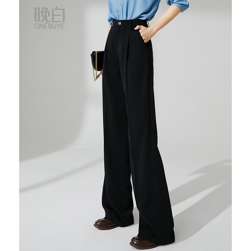 晚白【断码清仓】经典高腰裤子垂顺利落遮胯显瘦窄版阔腿裤女 黑色 28