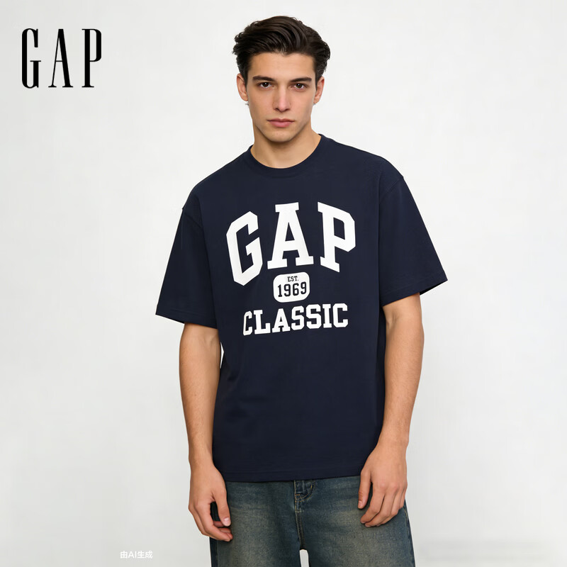 盖璞Gap男女装2026春季新款纯棉logo字母印花宽松短袖T恤上衣866090 海军蓝 L (175/96A)亚洲尺码