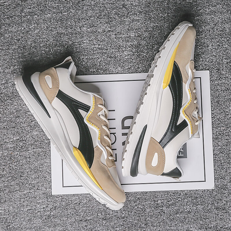 西域骆驼（VANCAMEL）鞋子男鞋2026秋冬季新款软底休闲鞋男士鞋百搭运动增高阿甘鞋板鞋 【官方正品 质量保证】米色配色 44