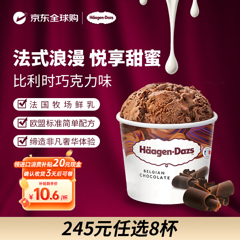 哈根达斯（Haagen-Dazs）冰淇淋 比利时巧克力味冰激凌95ml/杯 小杯装雪糕【0反式脂肪酸】
