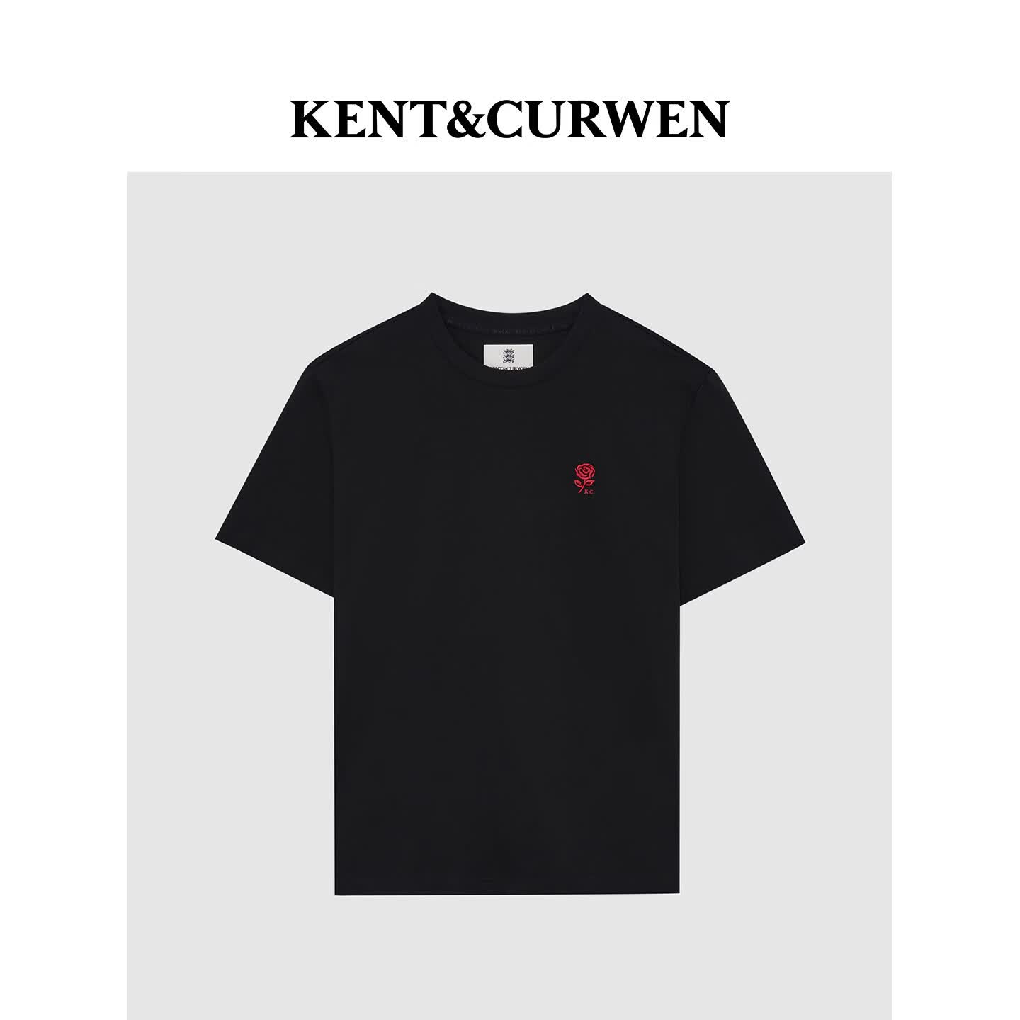 KENT&amp;CURWEN肯迪文【刘雨昕同款】玫瑰系列夏新品男士纯棉刺绣短袖T恤 黑色99 M (175/96A)
