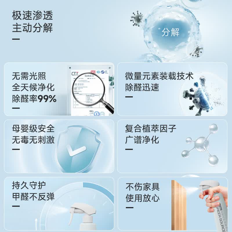 绿之源 甲醛清除剂新房装修急入住源头除甲醛喷雾去甲醛喷剂除醛除异味 【母婴级】除醛喷剂500ml*1瓶