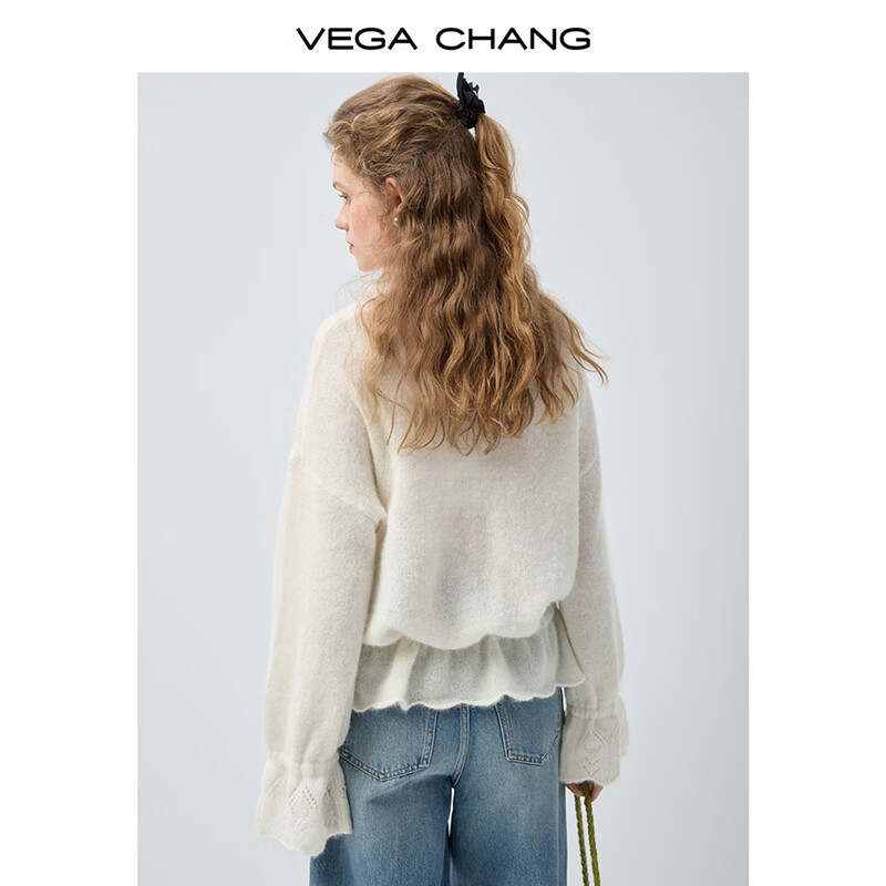 VEGA CHANG【馥芮白】抽绳V领羊毛衫女2026新款春慵懒温柔风开衫 麦芽米(针织衫) S