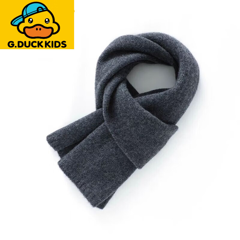 G.duck小黄鸭新款山羊绒围巾男女纯色外搭小围脖保暖可/亲子羊绒围脖 深灰色