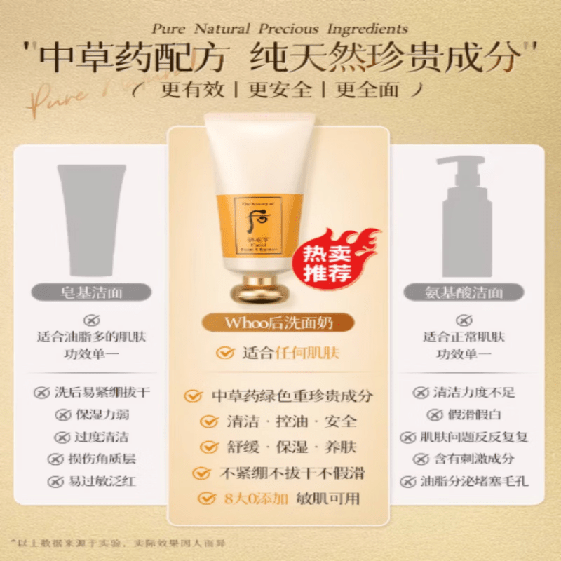 后(The history of Whoo)拱辰享洗面奶水妍津率享天气丹洁面深层清洁收缩毛孔洁面膏 拱辰享洗面奶 180ml +礼盒礼袋