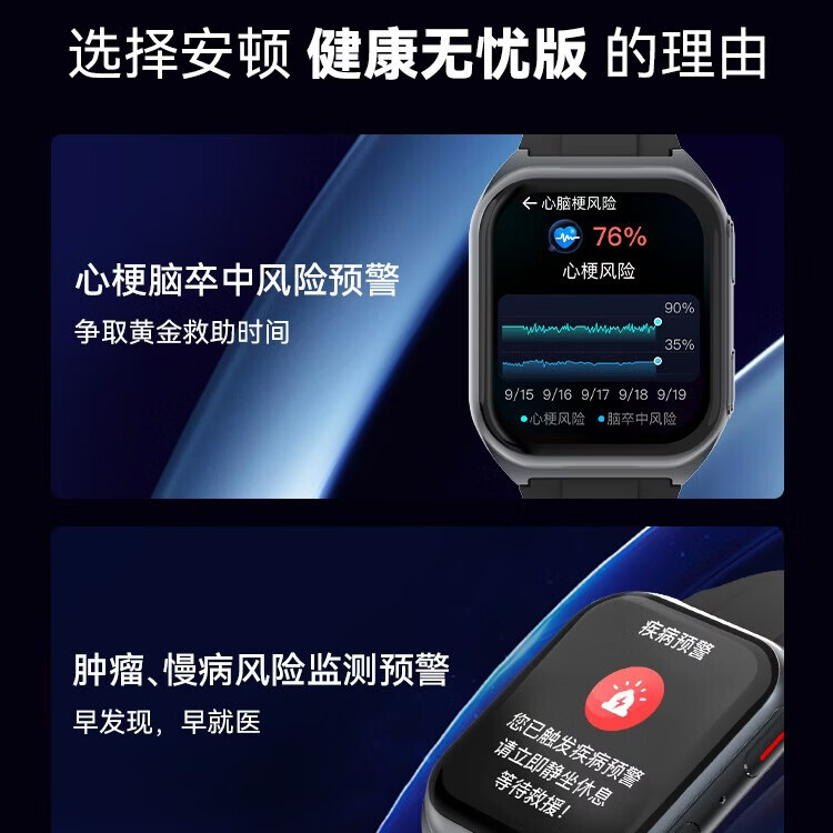 安顿心梗脑卒中预警智能手表血压血糖心率血氧血脂监测送礼父母长辈M5 慢病无忧版-曜石黑