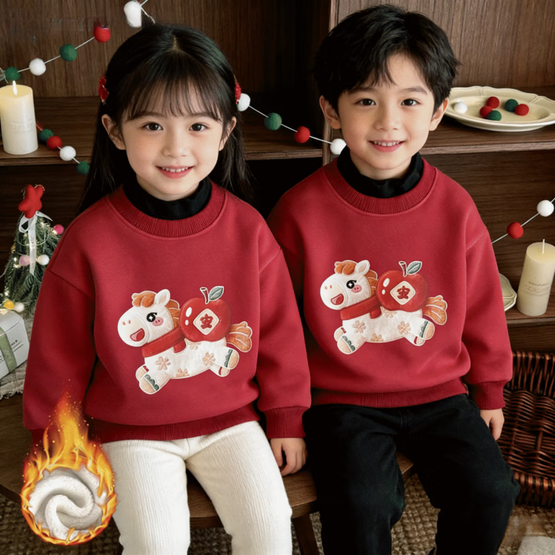 小猪班纳（PEPCO）冬季女童裤子新款洋气休闲刺绣加绒加厚宝宝阔腿保暖长裤儿童卫裤 马年卫衣-马上平安 【加绒】 110 【建议身高95-105】