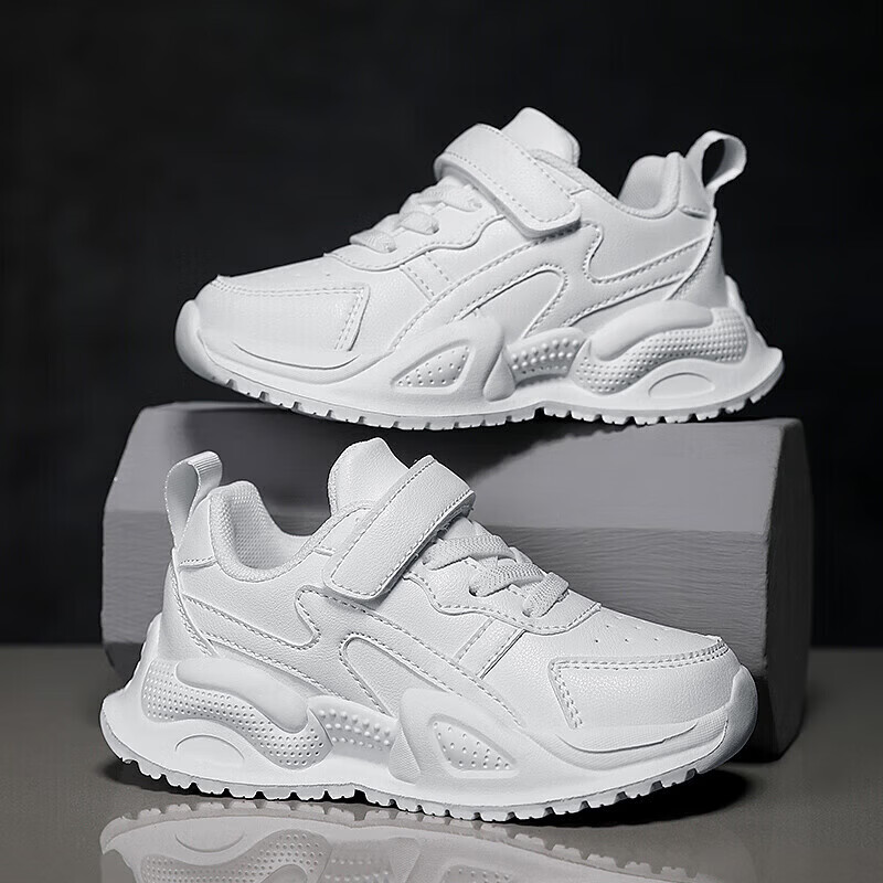 安踏同款儿童小白鞋幼儿园女童运动鞋2025春秋男童鞋子网面白色板 安踏(ANTA)HL-159白色(皮面) 28 _内长17.6cm