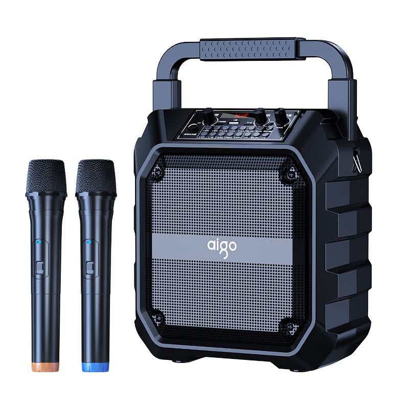 爱国者（aigo） T20手提蓝牙音响广场舞户外大音量低音炮家用播放器便携式移动一体机声卡特效U盘TF卡扩音K歌音箱 黑色升级版【6.5寸大喇叭】无线双话筒