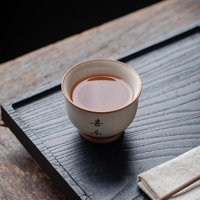 DL胖东来同款汝窑米黄主人杯家用大号茶盏碗单杯陶瓷杯个人专用手 米黄汝窑如意杯-自在(礼盒装)