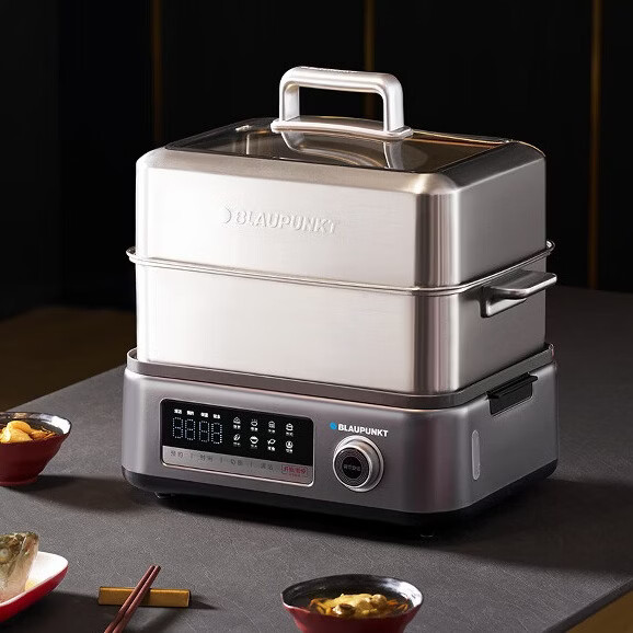 蓝宝（BLAUPUNKT）电蒸锅炖蒸一体多功能蒸汽锅双层不锈钢 家用3-4人大容量陶瓷汽锅鸡高温速蒸预约保温蒸箱 18L 星月灰