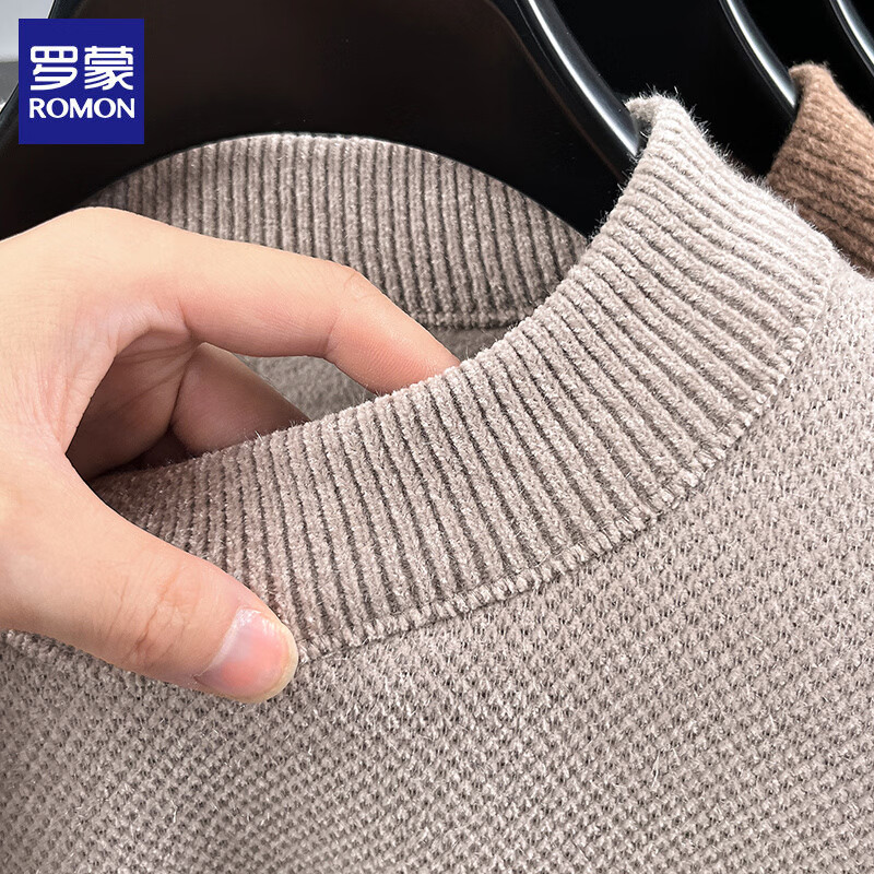 罗蒙（ROMON）仿雪貂绒加绒毛衣男2025秋冬季新款保暖男士针织打底衫毛线衣上衣 米色 XL