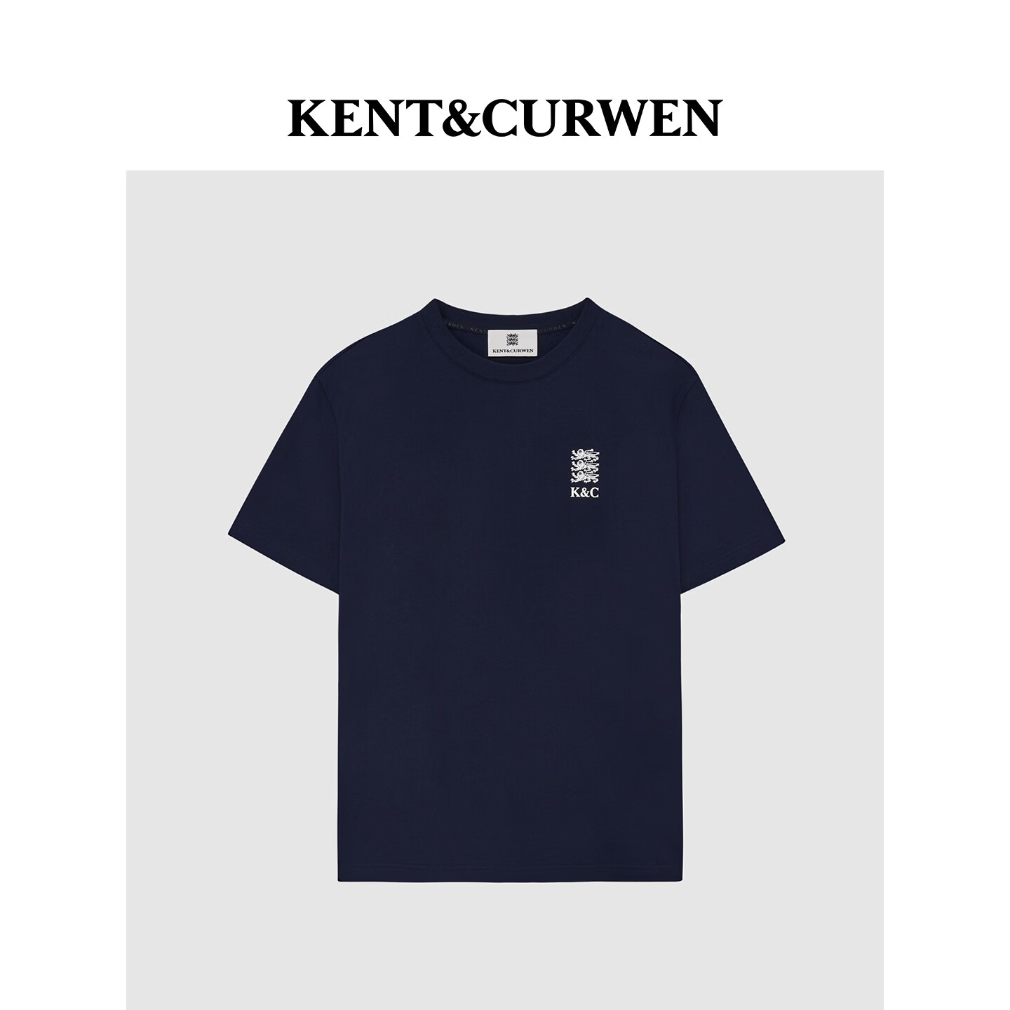 KENT&amp;CURWEN肯迪文【刘雨昕同款】三狮系列26夏男士纯棉正肩短袖T恤七夕礼物 藏蓝色96 S (170/92A)