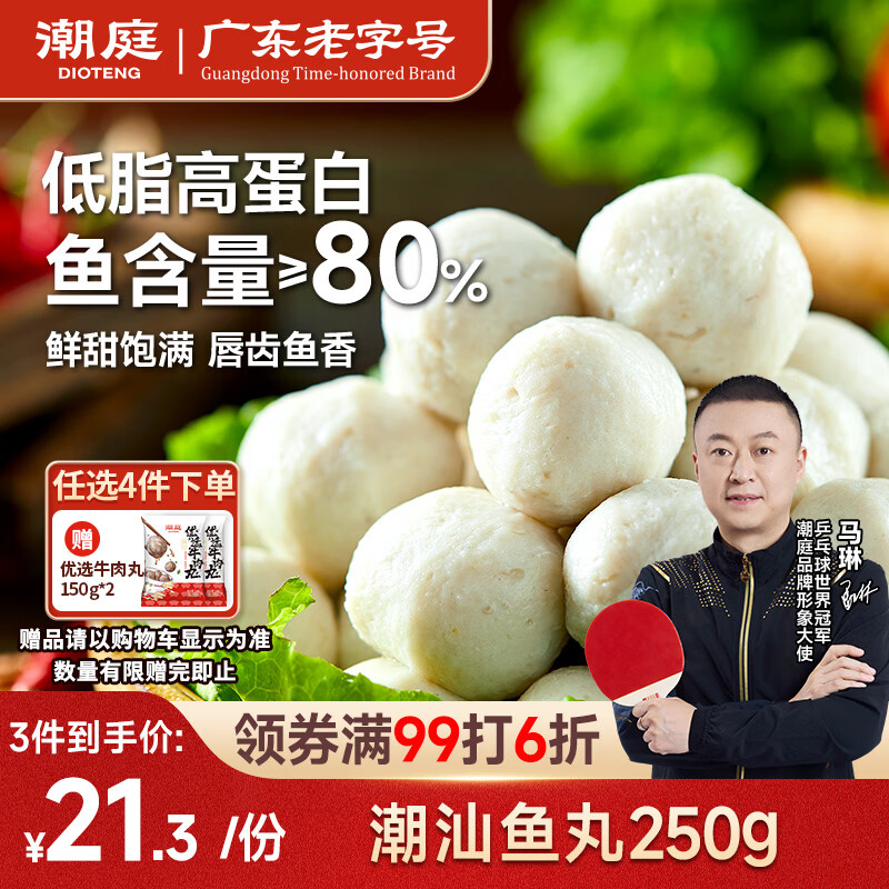 潮庭潮汕鱼丸250g 低脂高蛋白 内海新鲜海鱼 儿童早餐火锅夜宵年货
