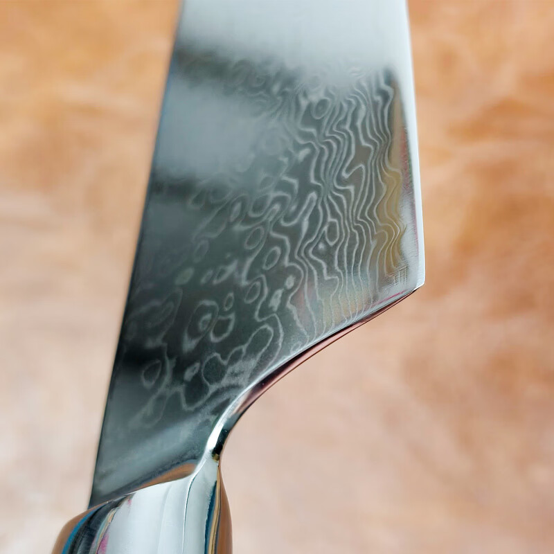 胖东来同款大马士革纹三德刀家用革钢VG10水果刀商用切牛肉刀西餐 银色 60°以上 x 17.5cm x 130mm