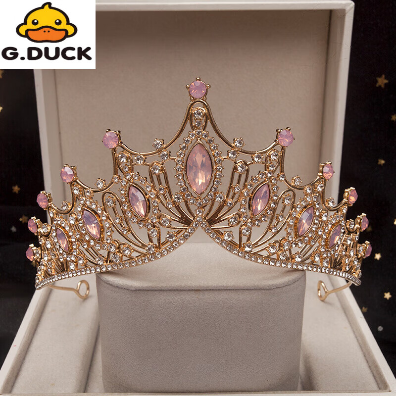 G.duck新品儿童公主皇冠头饰女童生日王冠发箍小女孩演出走秀礼物韩版粉 粉色皇冠