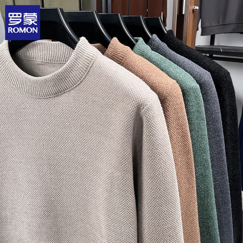 罗蒙（ROMON）仿雪貂绒加绒毛衣男2025秋冬季新款保暖男士针织打底衫毛线衣上衣 米色 XL