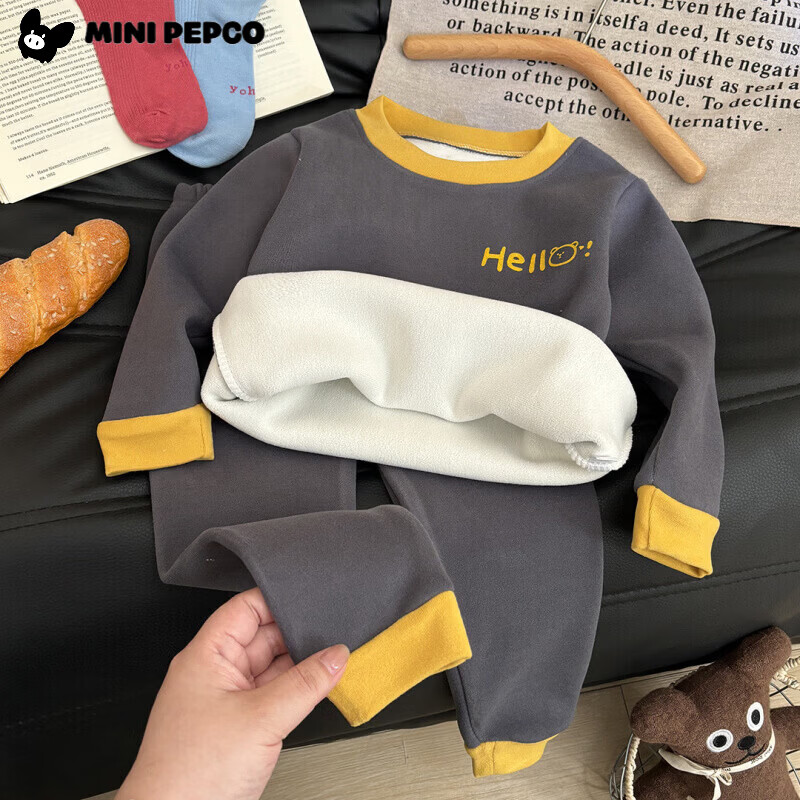 小猪班纳（PEPCO）新款儿童保暖套装男童加绒加厚秋衣秋裤冬季女童睡衣家居服两件套 KS酷森保暖套装-粉色 80 (建议身高65-75cm)