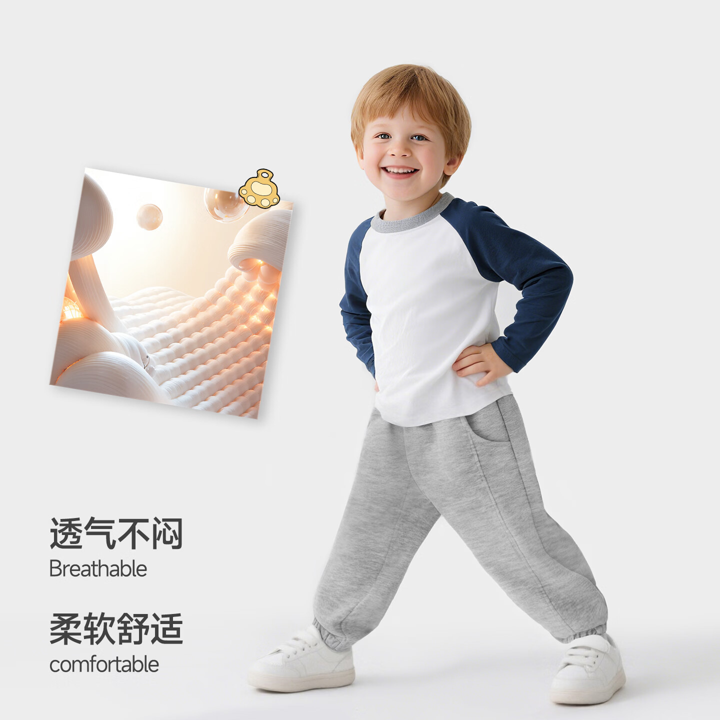 迷你木木屋男童女童裤子春款运动裤卫裤新款儿童休闲裤长裤子宽松舒适 深灰 玩耍小狗 100