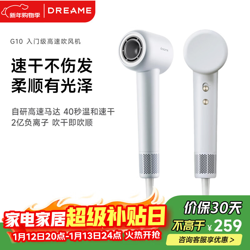 追觅G10高速吹风机家用电吹风大功率速干吹风筒负离子大风力低噪音无叶吹风机 灰色AHD11B  跨年礼物