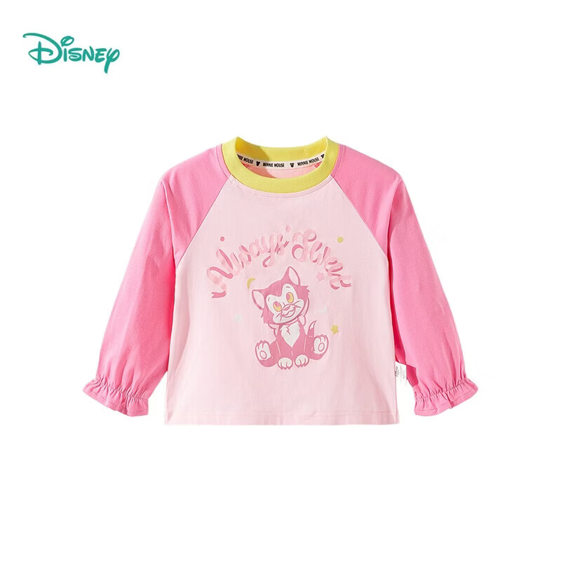 迪士尼（Disney）男女童春秋季甜美卡通长袖T恤运动休闲纯棉亲肤7A级抗菌上衣童装 玫红色插肩袖 110 （建议3-4岁身高100-110cm)