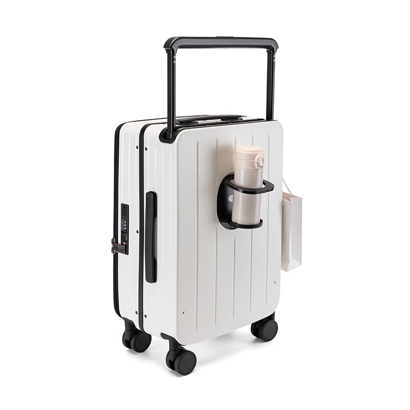 Walker Shop品牌行李箱新款宽拉杆旅行箱结实耐用大容量侧开盖登机行李箱 白色 20英寸 【可登机】