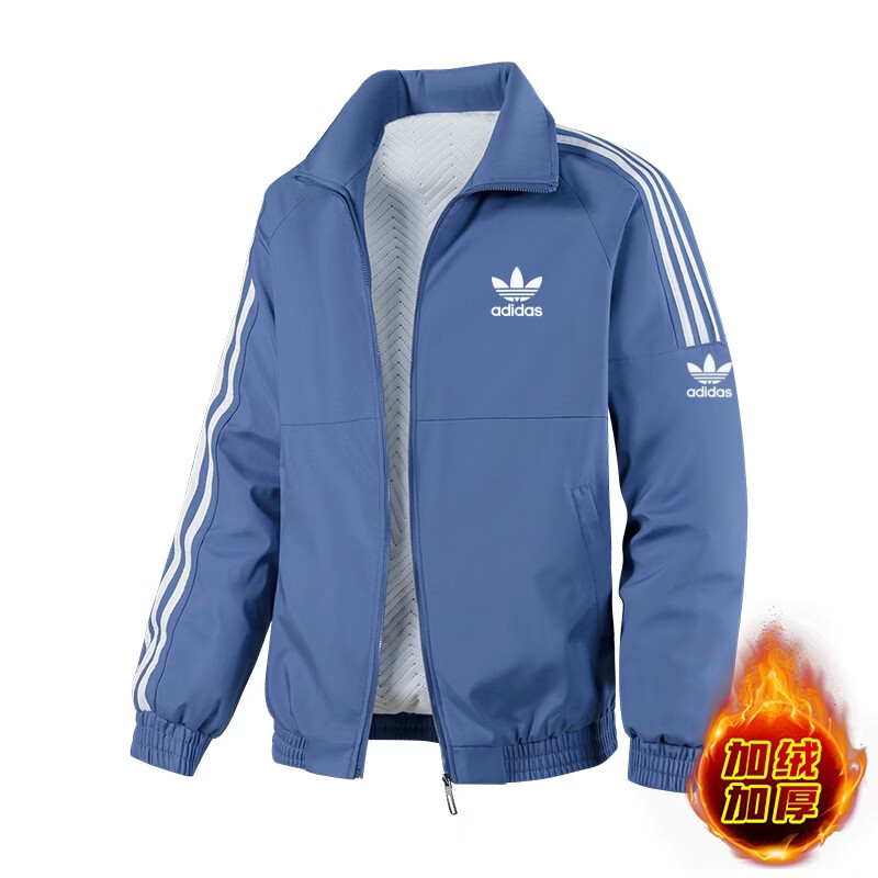 Y-3阿迪三叶草春秋冬季男女同款休闲运动经典立领夹克外套时尚百搭潮 8822蓝色加绒款 XL 建议体重125~140斤