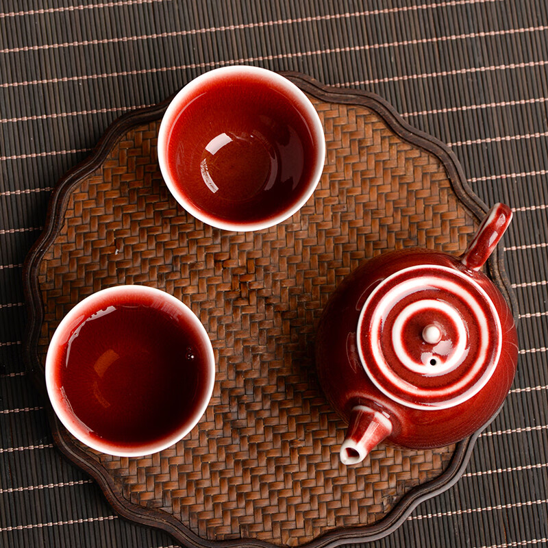 鋆钰郎窑红主人杯品茗杯陶瓷茶杯单杯个人专用茶盏景德镇功夫茶色釉 郎红壶