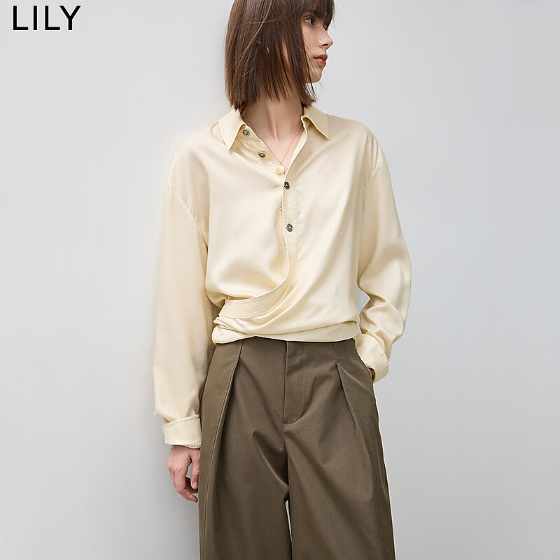 LILY秋新款莱赛尔天丝柔顺轻盈松弛感通勤款衬衫 716浅卡其 S