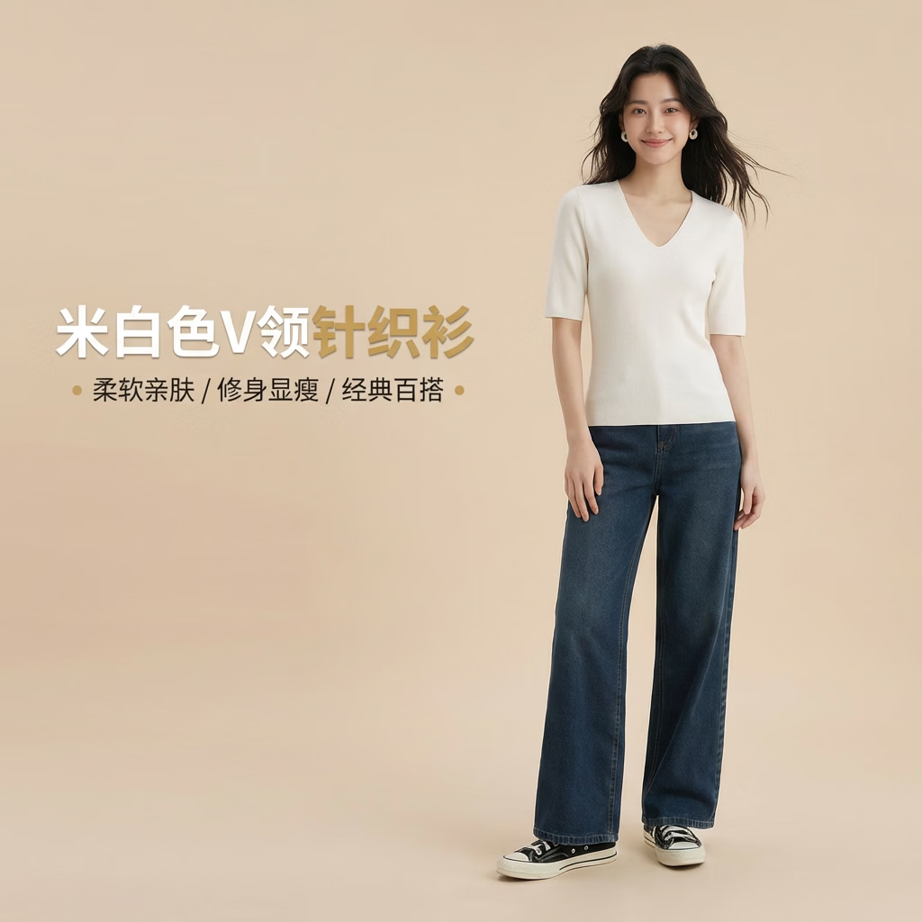 【京东直采】17.5微米扬子精纺羊毛四平V领中袖羊毛衫26夏新款女 白色 XL 体重【120-140斤】