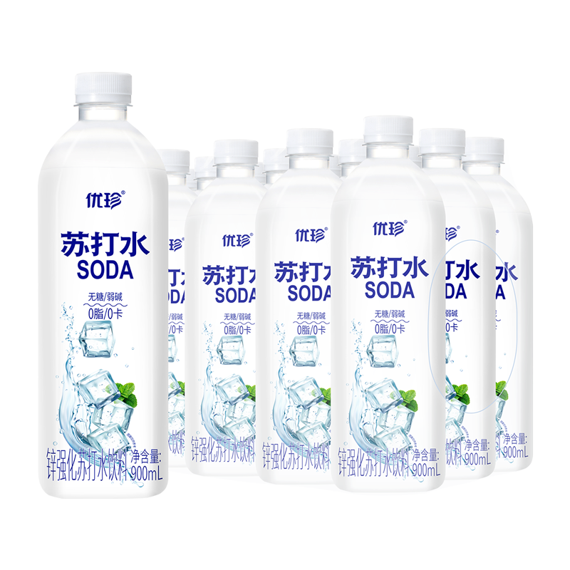 优珍清爽苏打锌强化苏打水饮料900ml*12瓶