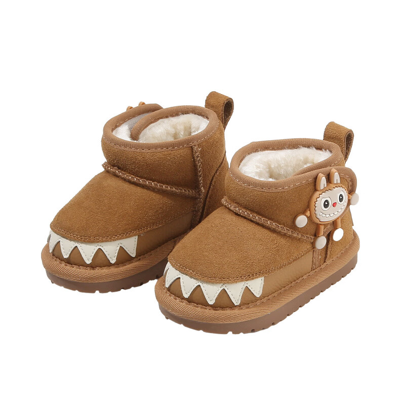 甜贝星雪地靴婴儿童软底学步鞋子冬季新款加绒短靴女童鞋保暖小童 黑色 26 工厂订货价-30整件(50双)