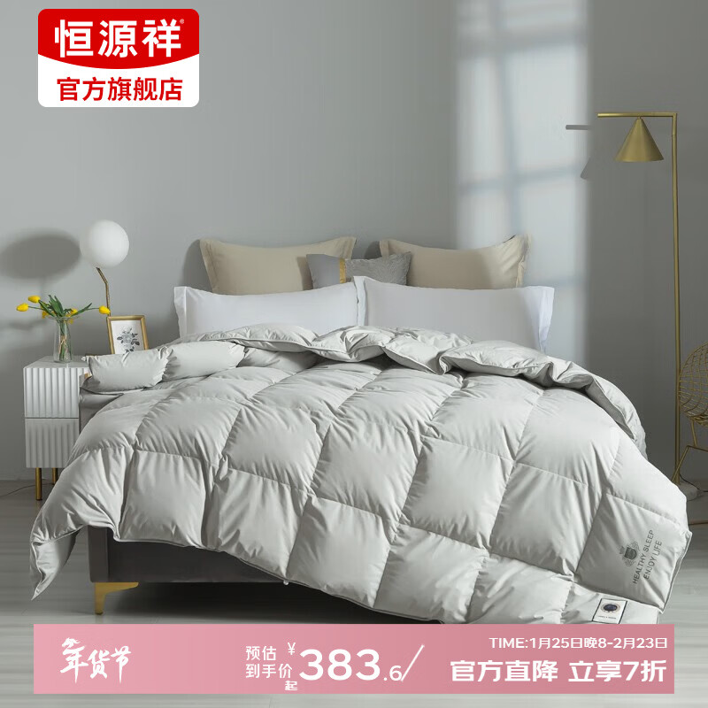 恒源祥被芯抗菌鹅绒被子白鹅绒保暖蓬松防钻绒秋冬四季羽绒被轻盈蓬松 波兰进口抗菌羽绒被-浅灰色 200*230cm 3.4斤【春秋被】