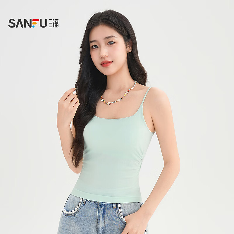 三福(SANFU)背心2026夏季可调节肩带自带胸垫时尚吊带女装853657 花灰 均码