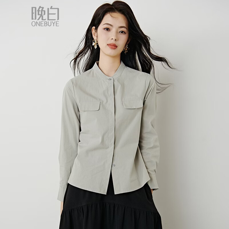 晚白【新品】100%纯棉经典格雷灰衬衫女2026年春款舒适通勤百搭衬衣 灰色 M