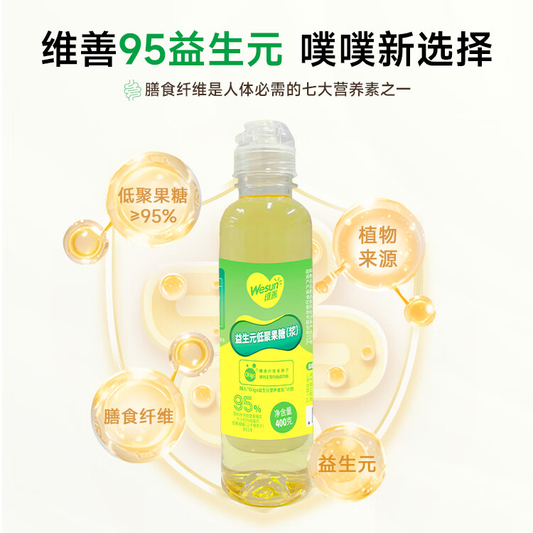 维善95益生元低聚果糖膳食纤维呵护肠胃400g/瓶儿童孕妈成人 400g*2瓶【全家共享】95%高纯度 60天用量