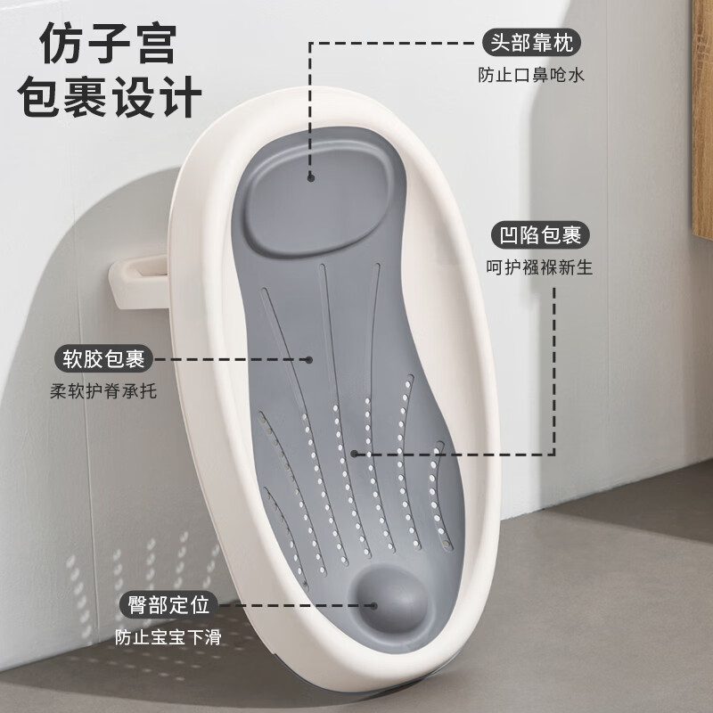 菲尔洁可折叠婴儿洗澡感温浴架坐躺托神器宝宝浴盆通用浴床托新生儿浴网 灰色折叠软胶浴架 【53*30.5*19厘米】PP+TPE