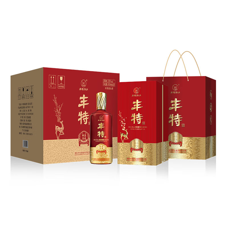 丰特浓香型白酒52度纯粮食酒口粮酒四川白酒 52度 500mL 2盒 金鹿