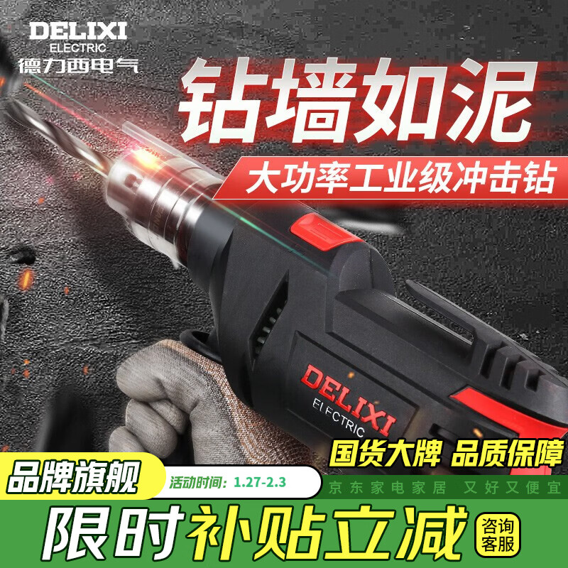 德力西电气电钻家用冲击钻手电钻电动螺丝刀两用手电钻电批起子机 电动电钻 冲击钻+豪华钻头套装