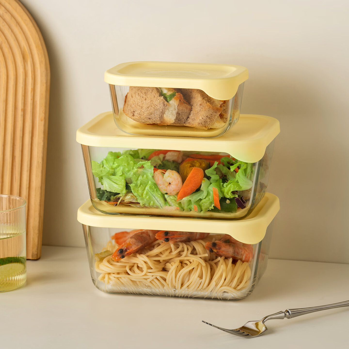 onlycook高硼硅玻璃密封保鮮盒可微波爐飯盒便當盒冰箱冷凍收納盒 【小號1個+大號2個】高硼硅玻璃保鮮盒