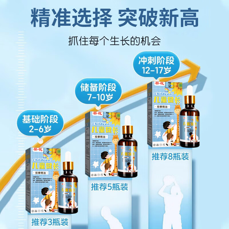 葵花儿童推拿按摩油助长精油生长贴儿童增高神器青少年发育健长抚触油 2瓶*100ML【突破新高度】