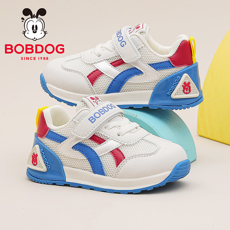 巴布豆童鞋儿童宝宝鞋2025新款秋季一岁男童软底幼童鞋男宝学步鞋 米/红61069(网面) 28 适合脚长16.5CM 京东折扣/优惠券