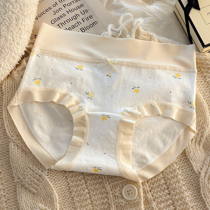 有只绵法式碎花女士内裤中腰弹力包臀7A抗菌透气棉裆无痕裸感少女内裤 五色组合 5条装 XL 110-130斤