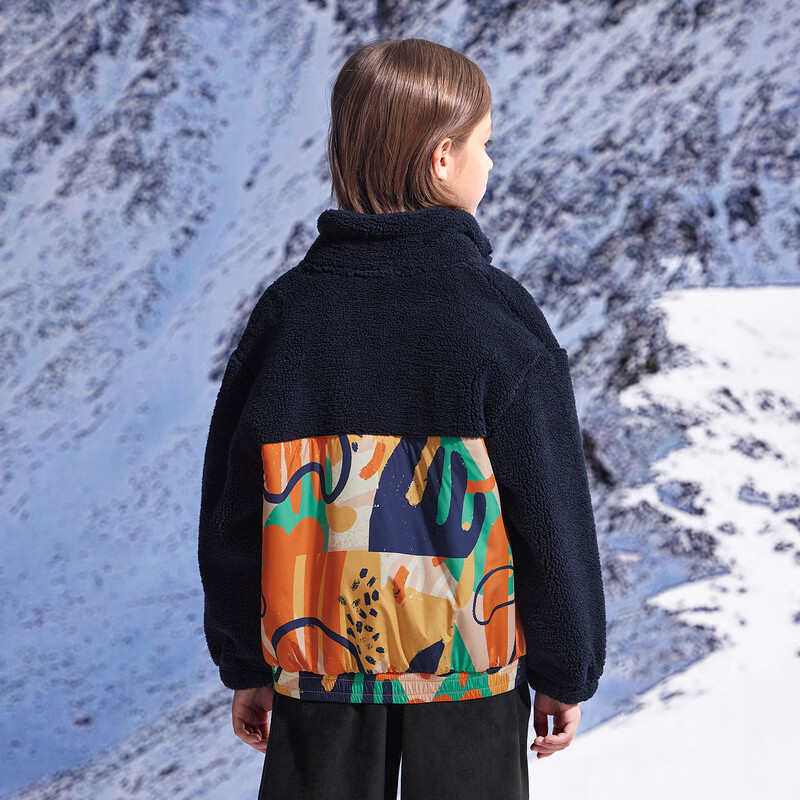 马骑顿（MQD）童装男童满版学院风冬新款内里摇粒绒立领外套 藏青 130