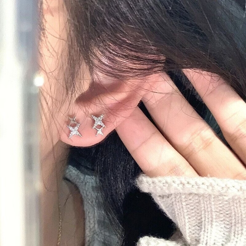 KZD老凤凰磁吸免打孔星星耳钉无需耳洞耳饰小巧精致高级感气质四星芒 闪耀四芒星【一对】 磁吸耳夹【无需耳洞】