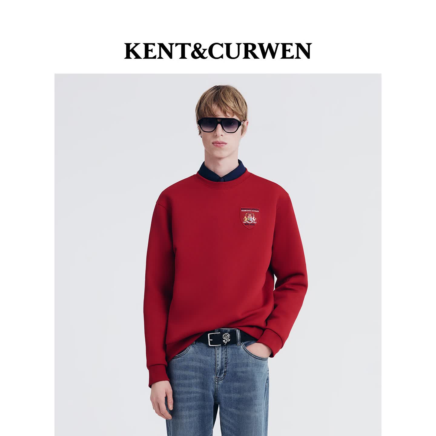 KENT&amp;CURWEN肯迪文2026春夏新品百年限定系列徽章男女同款圆领卫衣 红色70 L