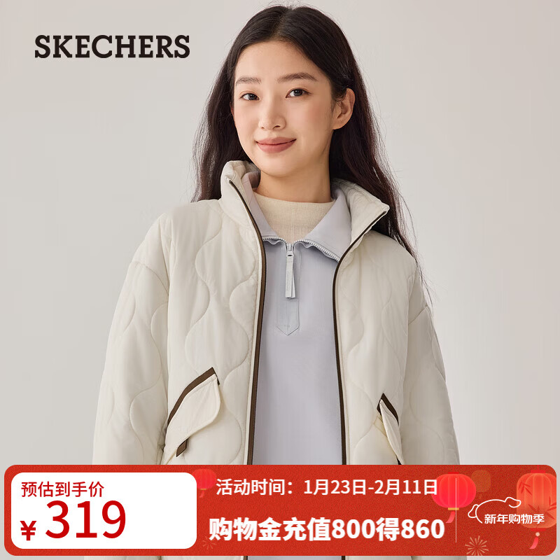 斯凯奇（Skechers）女士秋冬季防风棉外套梭织裥棉外套L425W077 纯净白/01SV M