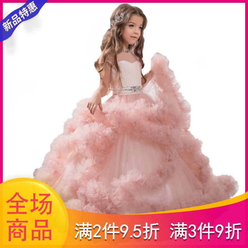 【儿童婚纱裙】儿童公主裙花童婚纱晚礼服拖地长裙女童蓬蓬新款演出服