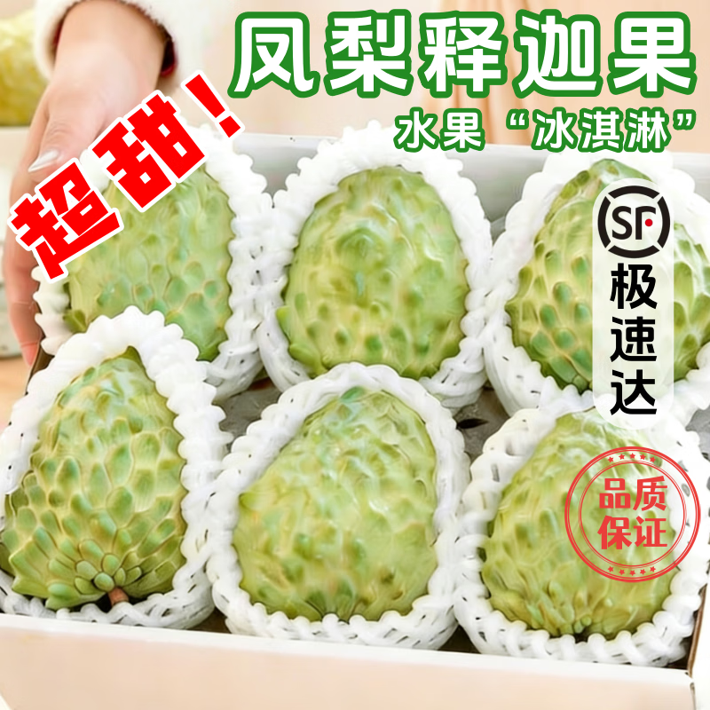 X-PLUS云南凤梨释迦果礼盒5斤巨无霸牛奶番荔枝新鲜水果京东配送 净果3斤 礼盒5粒【大果300g±50g】JD配送