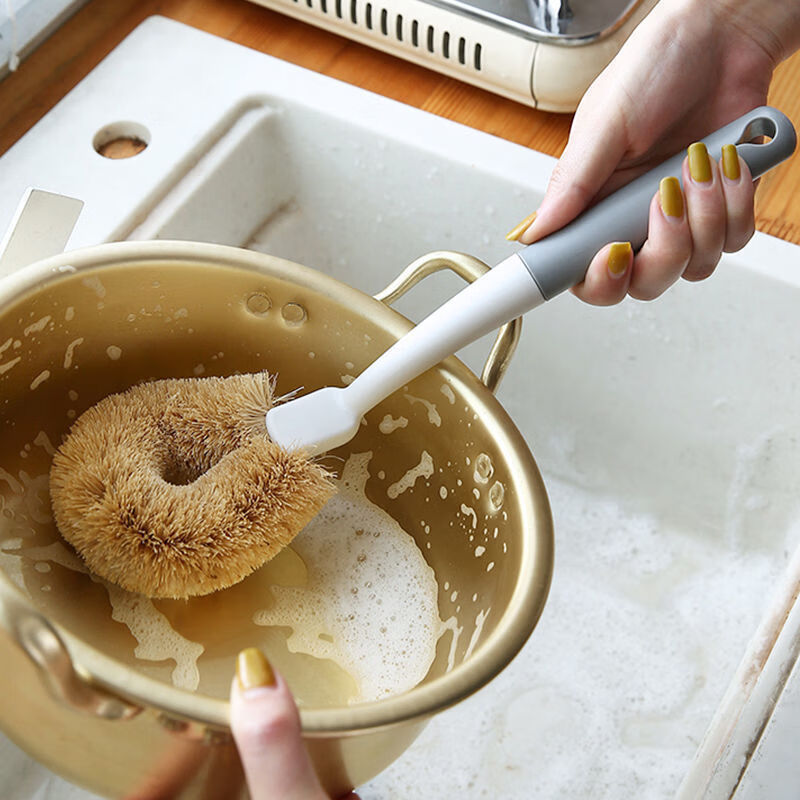 洋臣椰棕刷不沾油锅刷厨房椰棕刷洗锅刷子家用去污长柄不伤锅刷子 椰棕刷【颜色随机】1把